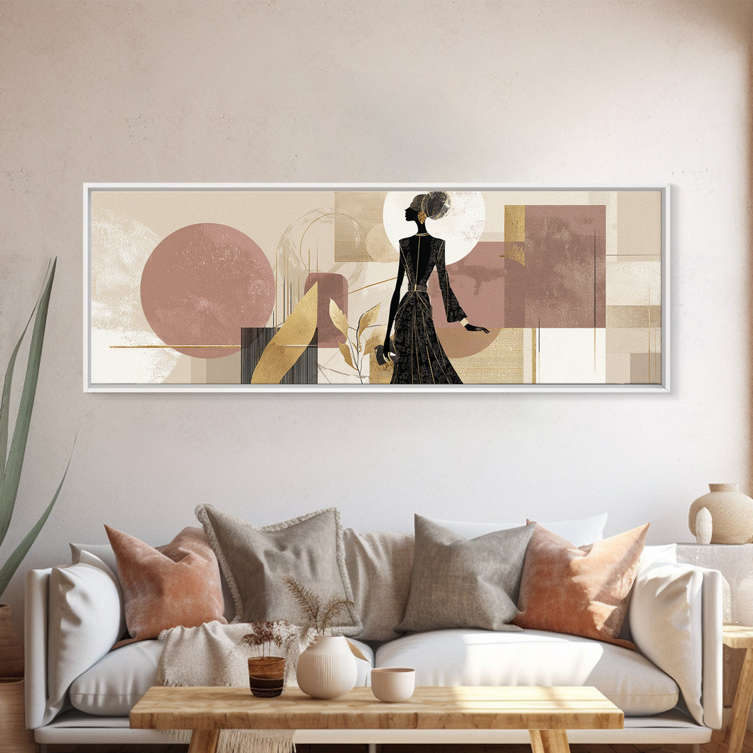 Black and White Line Art Salon Figure Framed Canvas Print, Hair Salon Art, Statement Artwork, Living Room Decor, Oil Painting, HSA-3x1-23