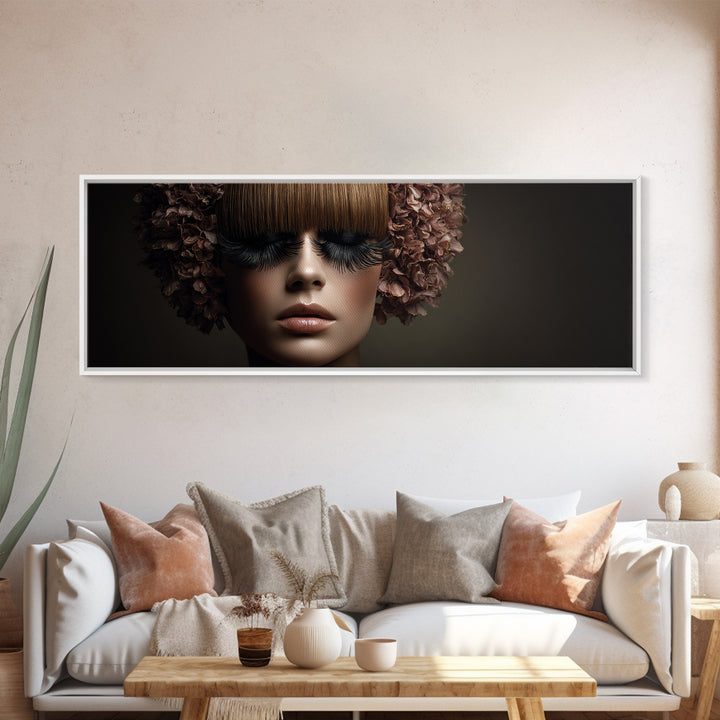 Glamour Face Portrait Canvas Print, Hair Salon Art, Hairdresser Gift, Living Room Decor, Fine Art, Style, Textured Painting, HSA-3x1-24