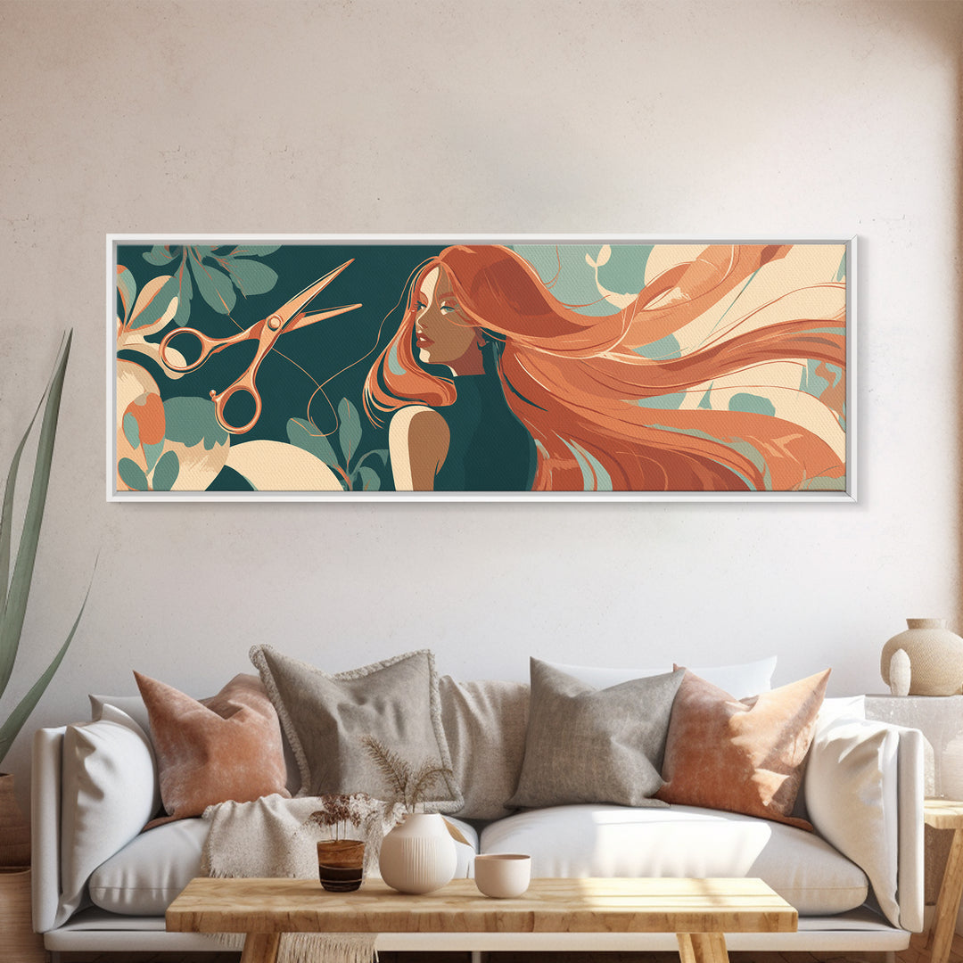 Copper Hair Silhouette Canvas Print, Hair Salon Art, Black Wall Art, Living Room Decor, Watercolor Art, Style, Afrocentric Art, HSA-3x1-26