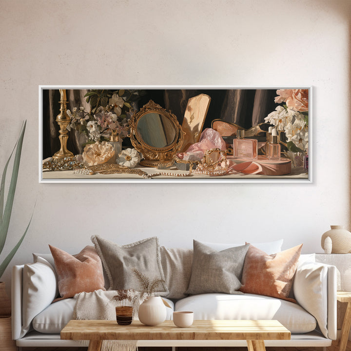 Baroque Mirror and Comb Still Life Canvas Print, Hair Salon Art, African Art, Living Room Decor, Style, Girls Room Decor, HSA-3x1-33