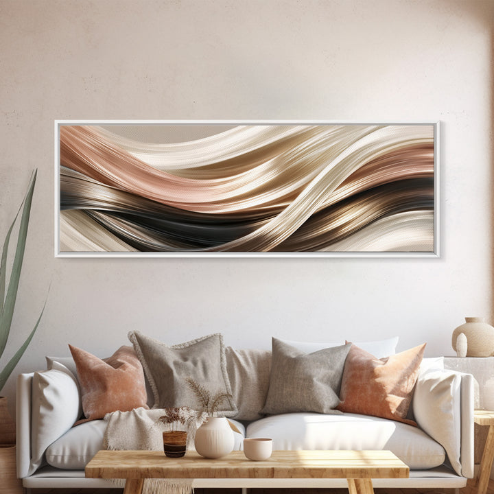 Hair Strands Turning into Abstract Ribbons Framed Canvas Print, Hair Salon Art, Black Woman Art, Living Room Decor, HSA-3x1-37