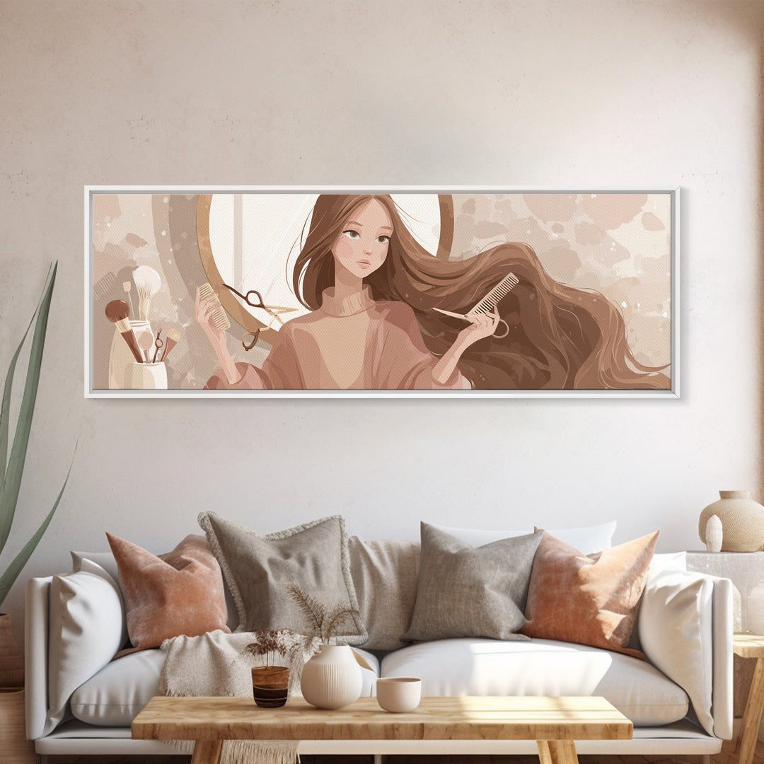 Elegant Hands Styling Hair Canvas Print, Hair Salon Art, Metal Wall Art, Living Room Decor, Style, Black and White Art, HSA-3x1-38