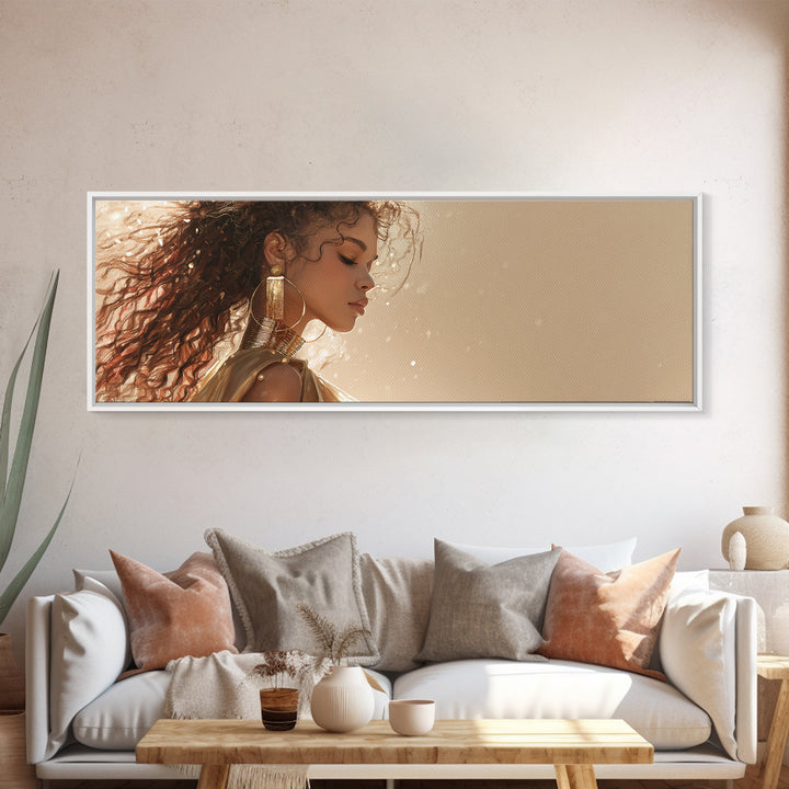 Minimal Female Profile Canvas Print, Hair Salon Art, Black Woman Wall Art, Living Room Decor, Watercolor Art, Style, HSA-3x1-4