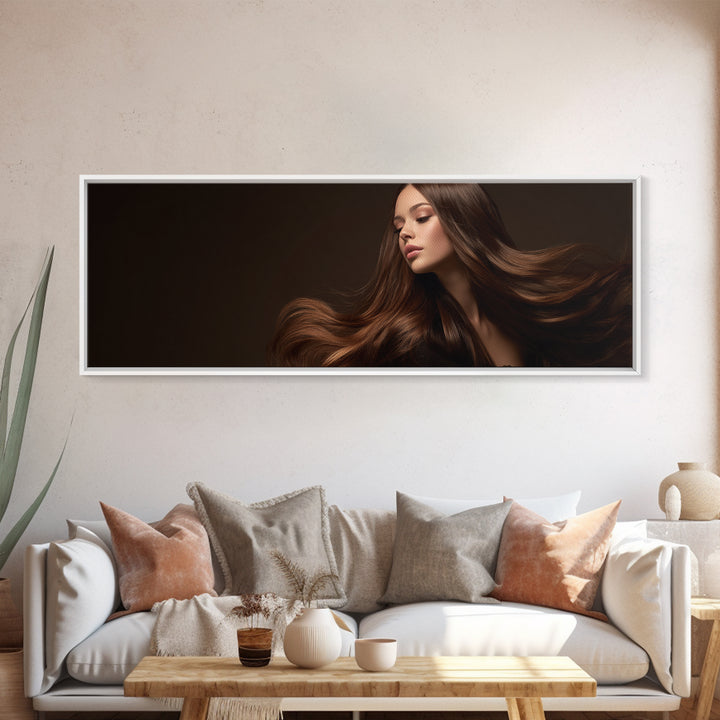 Fashion Portrait with Flowing Glossy Hair Canvas Print, Hair Salon Art, Afrocentric Art, Living Room Decor, Fine Art, Style, HSA-3x1-41