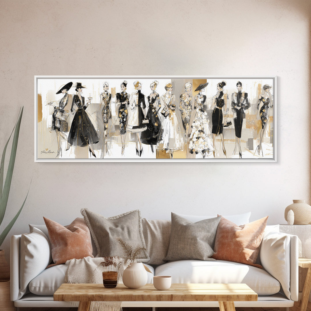 Black and White Line Art Salon Figure Framed Canvas Print, Hair Salon Art, Wall Decor, Living Room Decor, Fine Art, Style, HSA-3x1-47