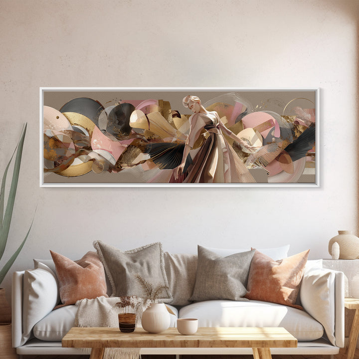 Colorful Fashion Illustration of a Stylish Woman Framed Canvas Print, Hair Salon Art, Black Art, Living Room Decor, Style, HSA-3x1-5