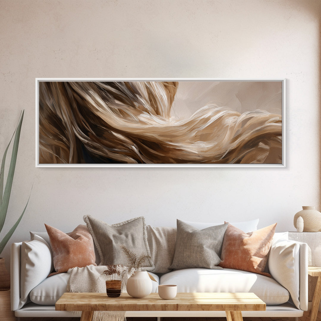 Blonde Waves Painted Framed Canvas Print, Hair Salon Art, Textured Painting, Living Room Decor, Fine Art, Style, Black Art, HSA-3x1-56