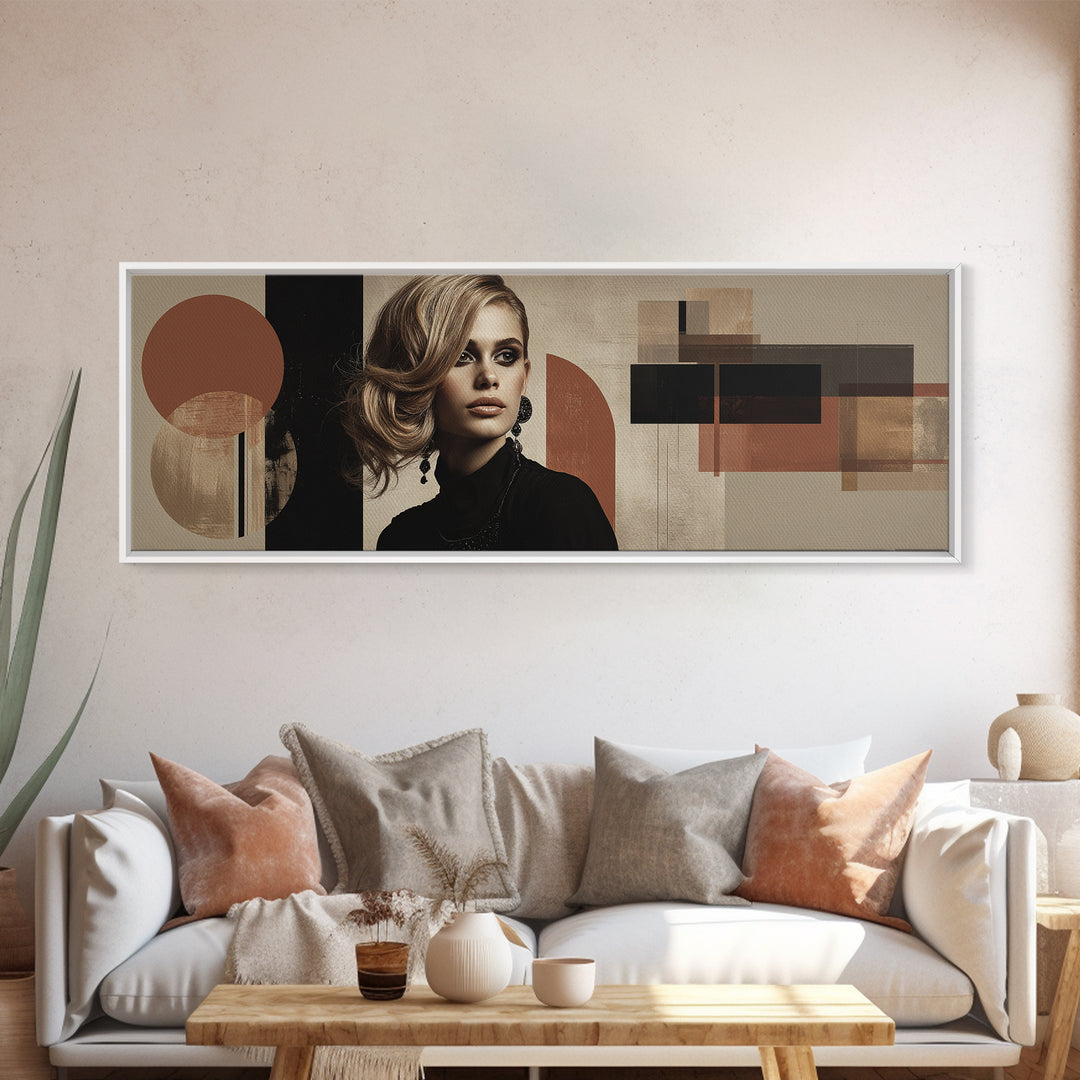 Mod 1960s Beauty Portrait Framed Canvas Print, Hair Salon Art, Wall Art, Living Room Decor, Style, Minimalist Wall Art, HSA-3x1-59