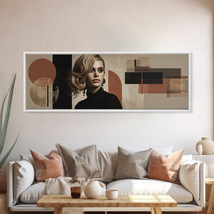 Mod 1960s Beauty Portrait Framed Canvas Print, Hair Salon Art, Wall Art, Living Room Decor, Style, Minimalist Wall Art, HSA-3x1-59