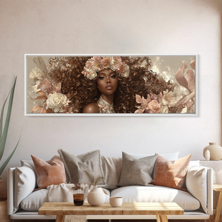 Afro Hair Portrait Framed Canvas Print, Hair Salon Art, Statement Artwork, Living Room Decor, Oil Painting, Style, HSA-3x1-60