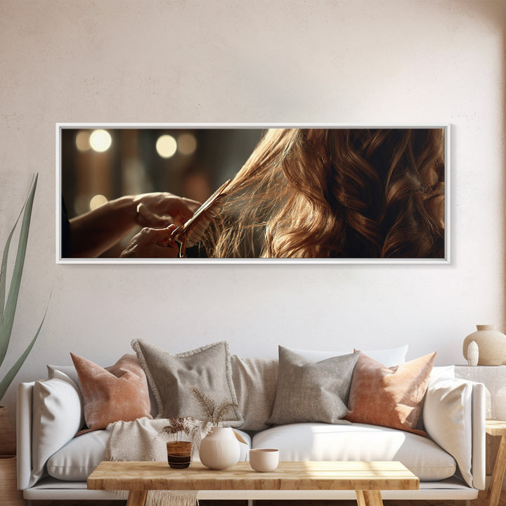 Elegant Hands Styling Hair Canvas Print, Hair Salon Art, Home Decor, Living Room Decor, Oil Painting, Style, Contemporary Art, HSA-3x1-62