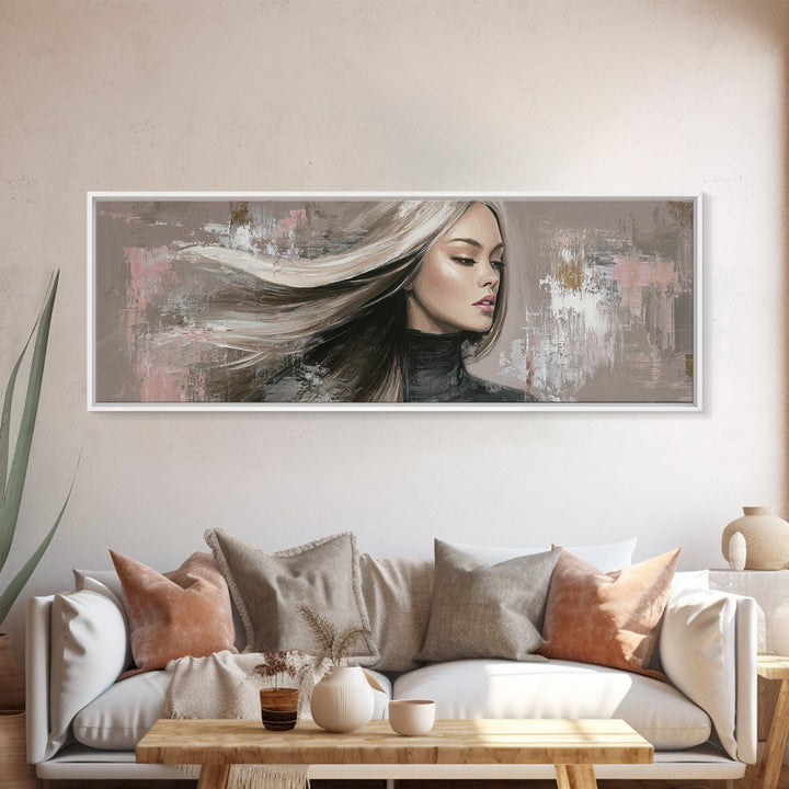 Fashion Portrait with Flowing Glossy Hair Canvas Print, Hair Salon Art, Afrocentric Art, Living Room Decor, Fine Art, Style, HSA-3x1-65