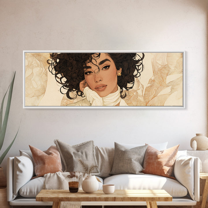 Curly Hair Portrait Framed Canvas Print, Hair Salon Art, Gallery Decor, Living Room Decor, Fine Art, Style, Wall Art, HSA-3x1-7