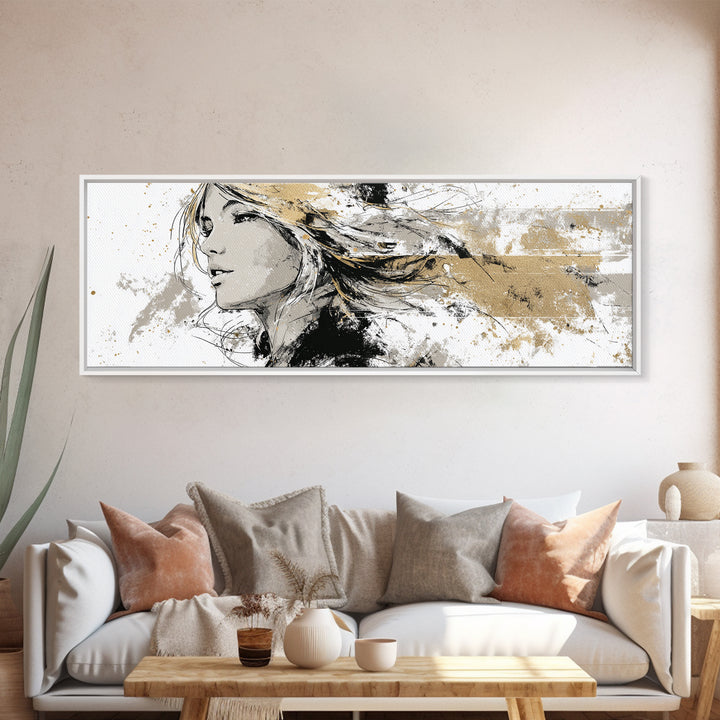 Black and White Line Art Salon Figure Canvas Print, Hair Salon Art, Black Art, Living Room Decor, Style, Black Girl Art, HSA-3x1-71