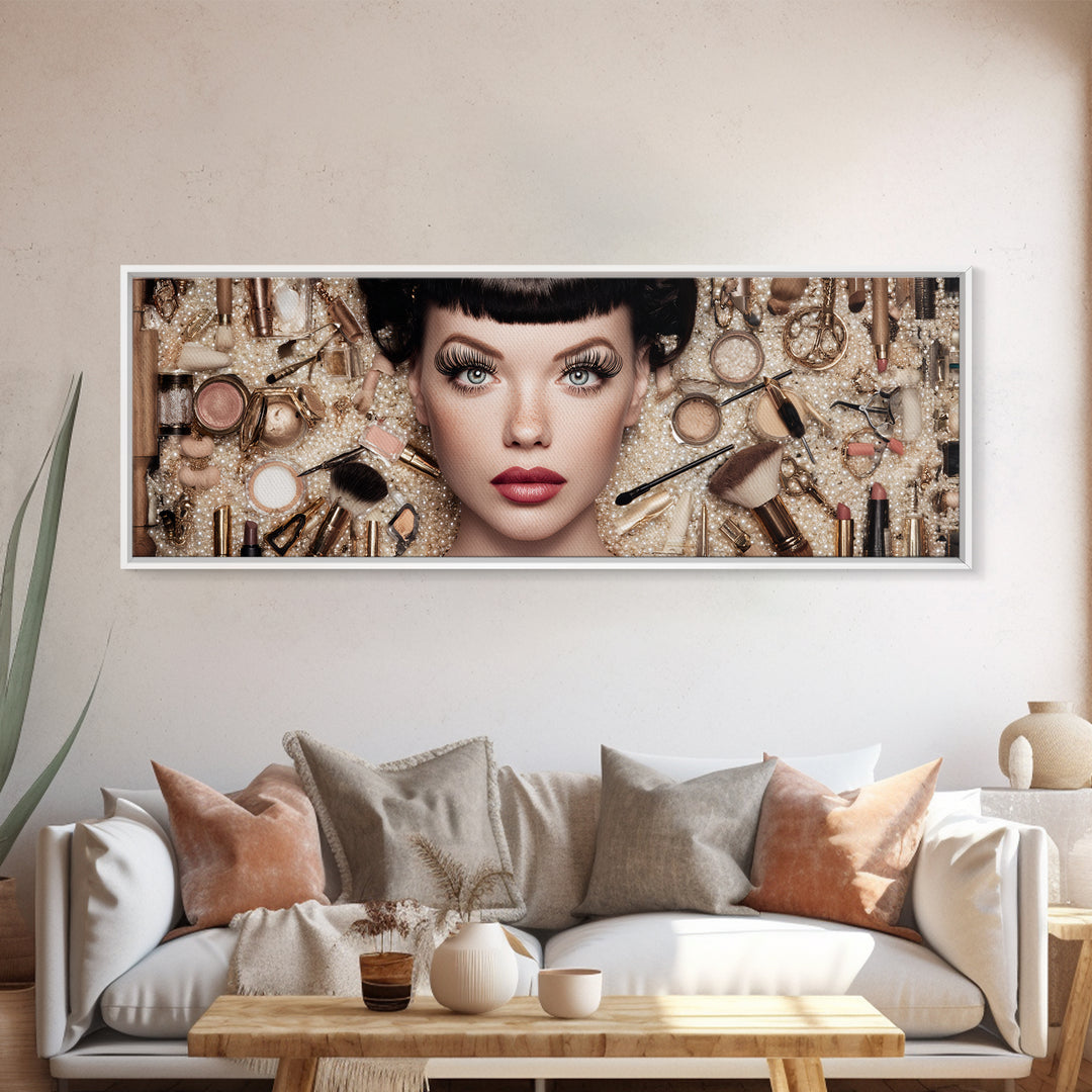 Glamour Face Portrait Framed Canvas Print, Hair Salon Art, Wall Art, Living Room Decor, Fine Art, Style, Minimalist Wall Art, HSA-3x1-72