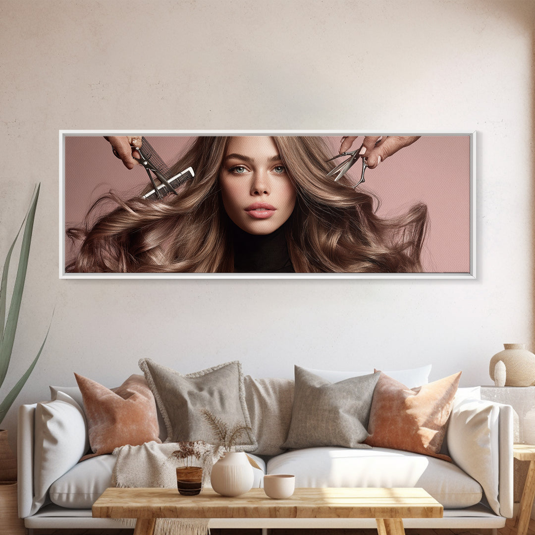 Elegant Hands Styling Hair Canvas Print, Hair Salon Art, Printable Art, Living Room Decor, Watercolor Art, Style, HSA-3x1-86