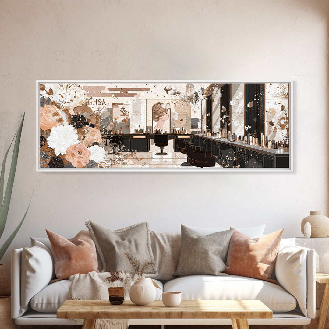 Luxury Black and Gold Beauty Emblem Canvas Print, Hair Salon Art, Minimalist Decor, Living Room Decor, Oil Painting, Style, HSA-3x1-88