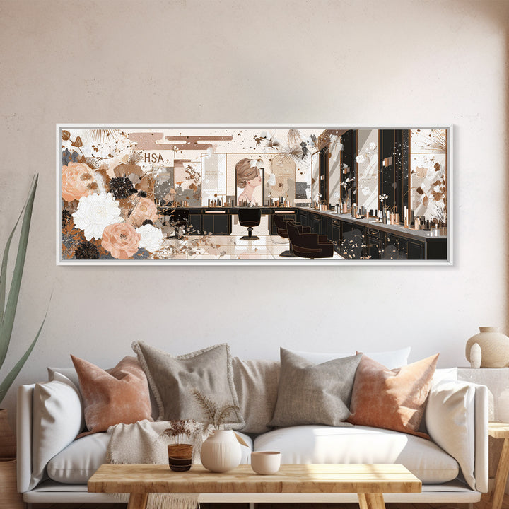 Luxury Black and Gold Beauty Emblem Canvas Print, Hair Salon Art, Minimalist Decor, Living Room Decor, Oil Painting, Style, HSA-3x1-88