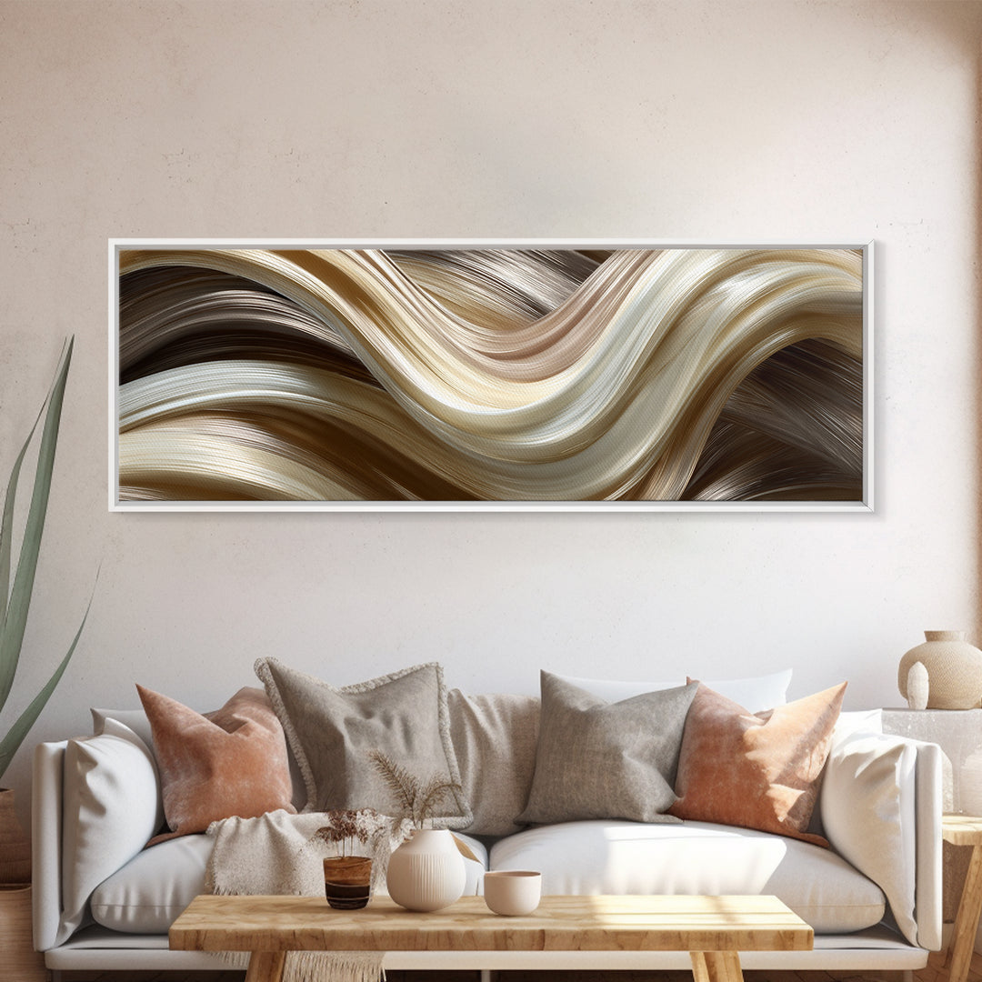 Abstract Hair Strands Forming Elegant Waves Canvas Print, Hair Salon Art, Room Decor, Living Room Decor, Abstract Art, Style, HSA-3x1-91