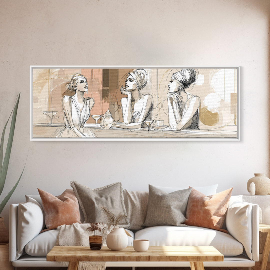 Black and White Line Art Salon Figure Canvas Print, Hair Salon Art, Textured Painting, Living Room Decor, Fine Art, Style, HSA-3x1-95