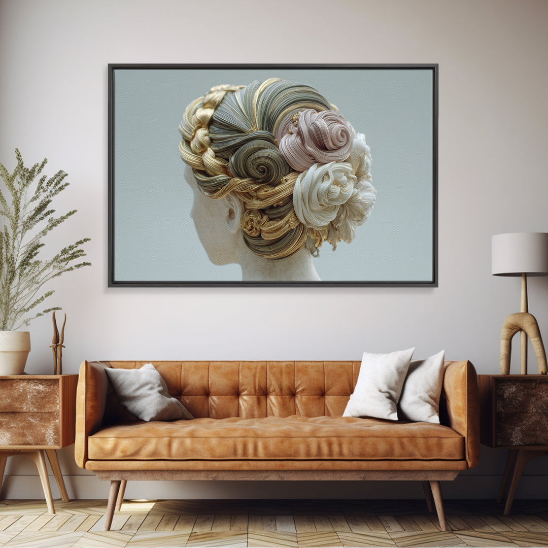 Braided Hairstyle Study Framed Canvas Print, Hair Salon Art, Black Art, Living Room Decor, Fine Art, Style, Black Girl Art, HSA-3x2-15