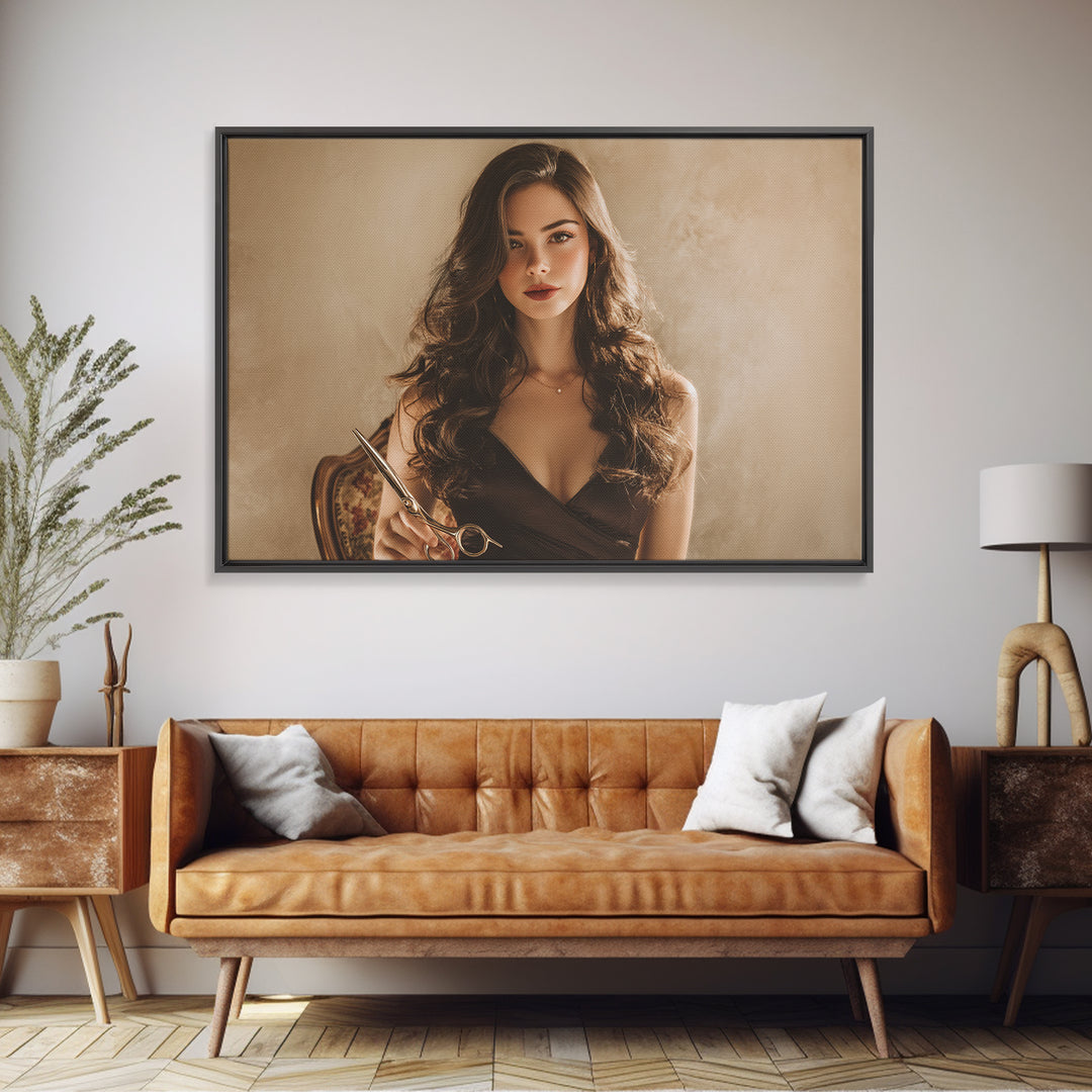 Luxury Black and Gold Beauty Emblem Canvas Print, Hair Salon Art, Living Room Decor, Oil Painting, Style, Black Owned Art, HSA-3x2-4