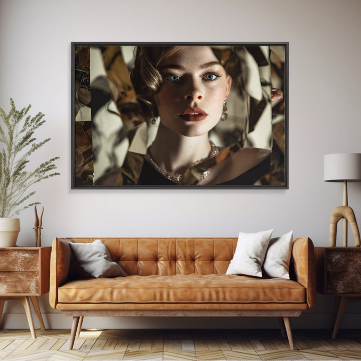 Mod 1960s Beauty Portrait Framed Canvas Print, Hair Salon Art, Room Decor, Living Room Decor, Fine Art, Style, Metal Wall Art, HSA-3x2-47