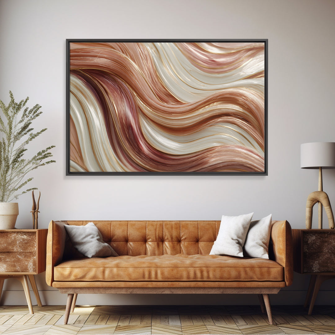 Abstract Hair Strands Forming Elegant Waves Framed Canvas Print, Hair Salon Art, Living Room Decor, Abstract Art, Style, HSA-3x2-55