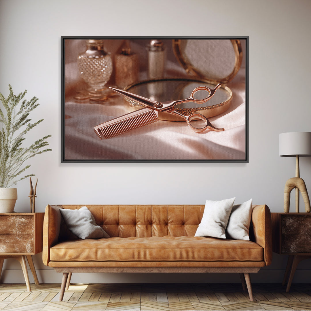 Rose Gold Salon Tool Still Life Canvas Print, Hair Salon Art, African American Art, Living Room Decor, Fine Art, Style, HSA-3x2-66