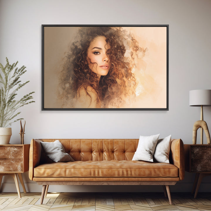 Curly Hair Portrait Canvas Print, Hair Salon Art, Textured Painting, Living Room Decor, Style, Black Art, Printable Art, HSA-3x2-67