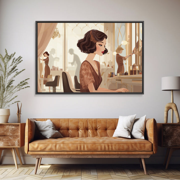Woman with Dramatic Bob Haircut in Art Framed Canvas Print, Hair Salon Art, Modern Art, Living Room Decor, Fine Art, Style, HSA-3x2-8