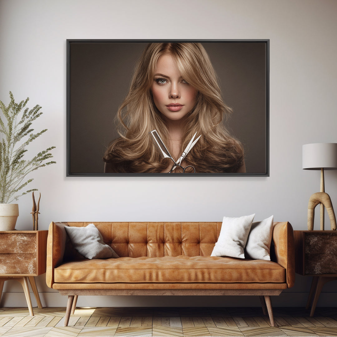 Glamour Face Portrait Canvas Print, Hair Salon Art, Statement Artwork, Living Room Decor, Fine Art, Style, Digital Prints, HSA-3x2-84