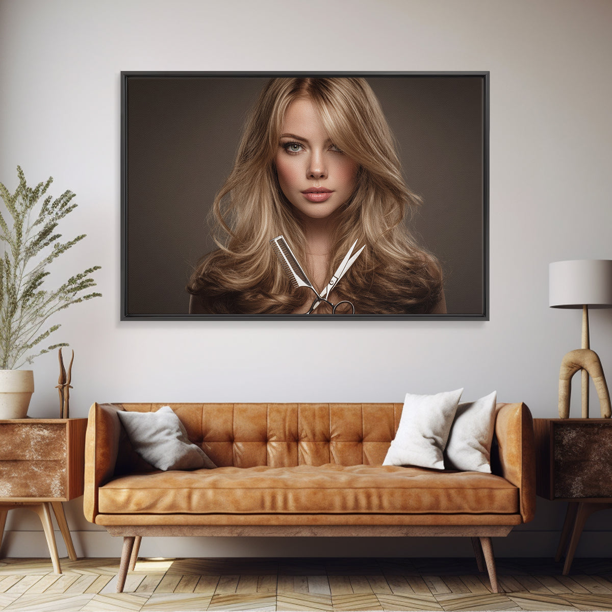 Glamour Face Portrait Canvas Print, Hair Salon Art, Statement Artwork, Living Room Decor, Fine Art, Style, Digital Prints, HSA-3x2-84