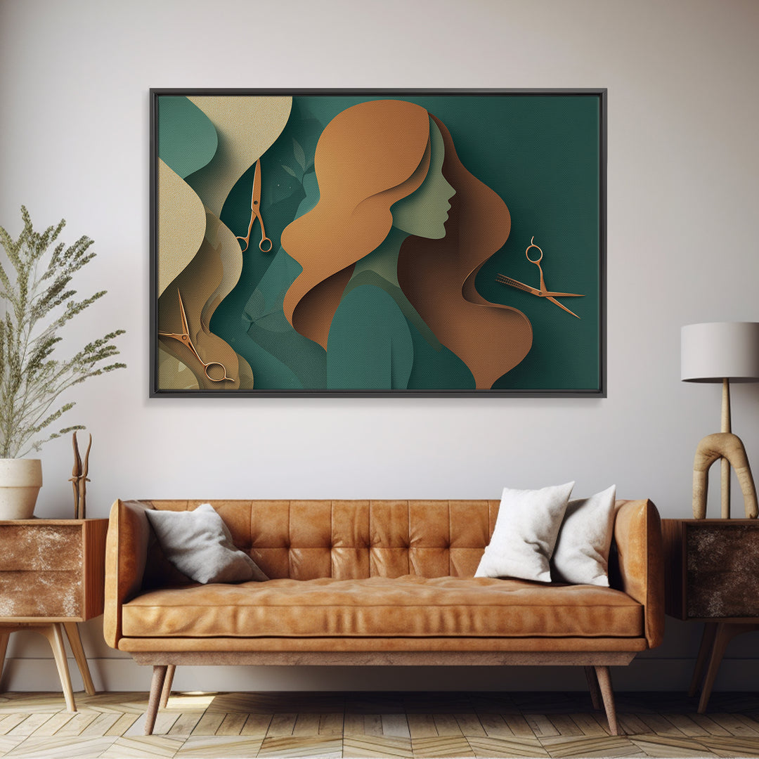 Copper Hair Silhouette Framed Canvas Print, Hair Salon Art, Digital Download Art, Living Room Decor, Fine Art, Style, HSA-3x2-86