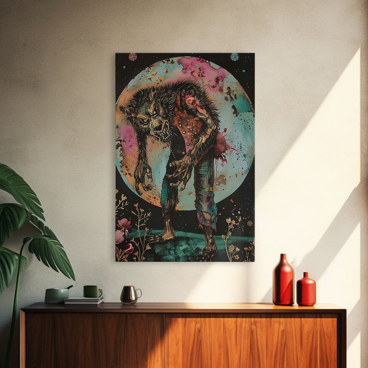 Halloween Werewolf Transformation, Framed Canvas Print, Wall Art, Home Decor, Spooky Artwork, Monster Decor, Halloween Decor, Fantasy Art