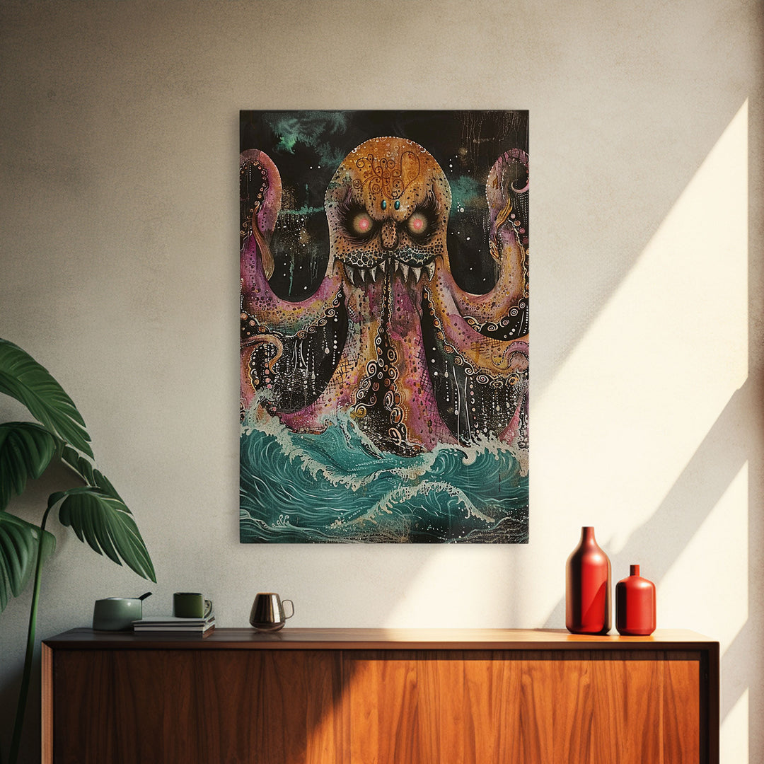 Halloween Nightmarish Werewolf in the Forest Framed Canvas Print, Wall Art, Living Room Decor, Halloween Decoration, Scary Art, Haunted Art