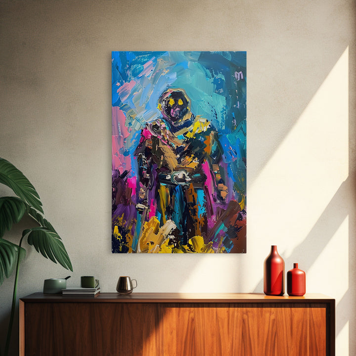 Colorful Abstract Skeleton Warrior - Unique Skeleton Art - Halloween Skeleton Print - Spooky Warrior Skeleton Decor