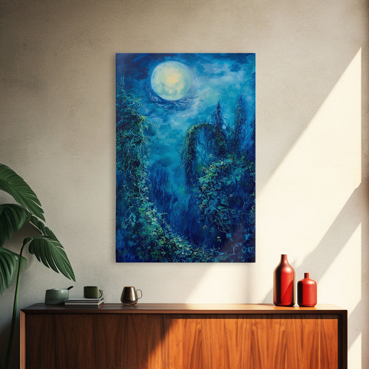 Moonlit Forest Path, Halloween Art, Spooky Wall Decor, Framed Canvas Print, Creepy Art, Halloween Wall Decor, Seasonal Wall Art