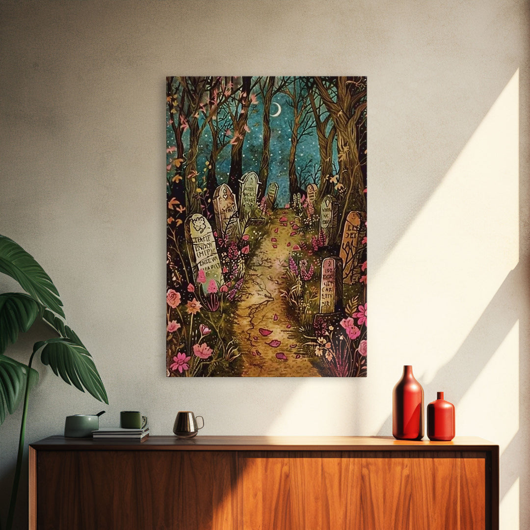 Haunted House in the Woods Framed Canvas Print, Spooky Wall Art, Halloween Haunted Mansion, Gothic Horror Decor, Framed Canvas Print
