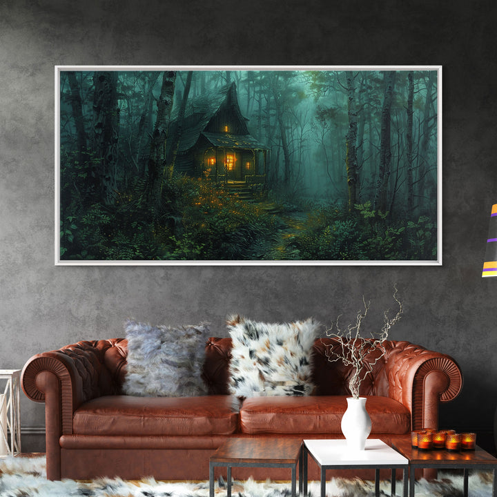 Haunted Cabin In The Woods, Framed Canvas Print, Spooky Wall Art, Spooky Season, Halloween Products, Halloween Unique Gift