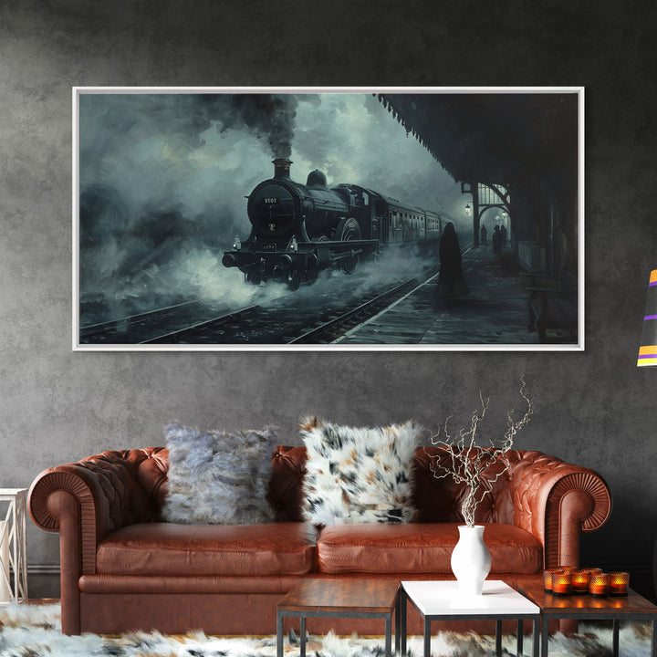 Spooky Haunted Steam Train, Spooky Wall Art, Framed Canvas Print, Unique Halloween Wall Art Gift Idea, Halloween Props