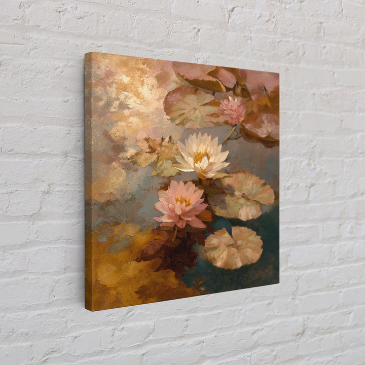 Water Lilies Floating on a Sunlit Pond Framed Canvas Print, Impressionist Art, Modern Decor, Living Room Decor, Impression, IMP-1x1-1
