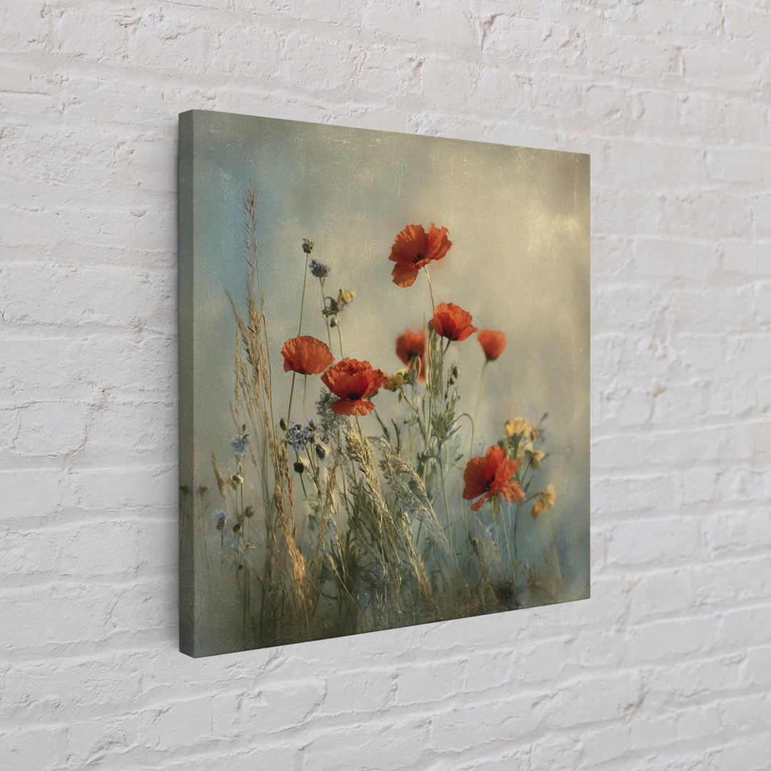 Poppies Blowing Through Green Grass Framed Canvas Print, Impressionist Art, Painting, Living Room Decor, Fine Art, Impression, IMP-1x1-12