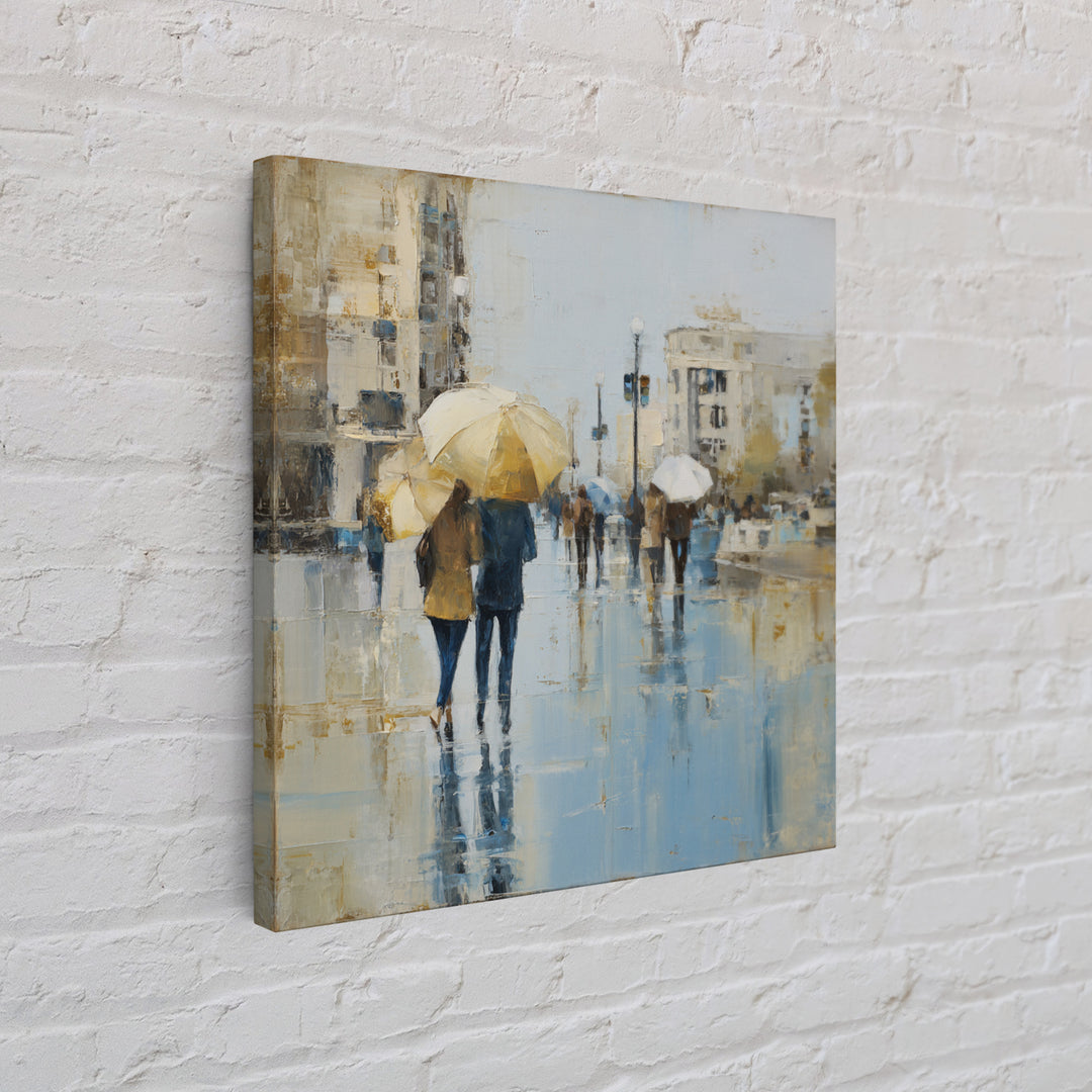 Rainy Boulevard with Umbrella Shapes Framed Canvas Print, Impressionist Art, Neutral Decor, Living Room Decor, Impression, IMP-1x1-21