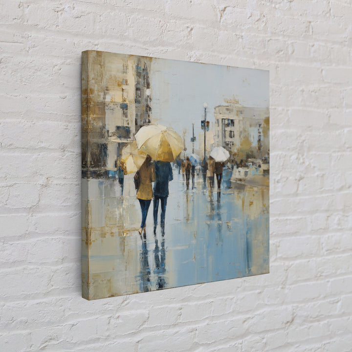 Rainy Boulevard with Umbrella Shapes Framed Canvas Print, Impressionist Art, Neutral Decor, Living Room Decor, Impression, IMP-1x1-21