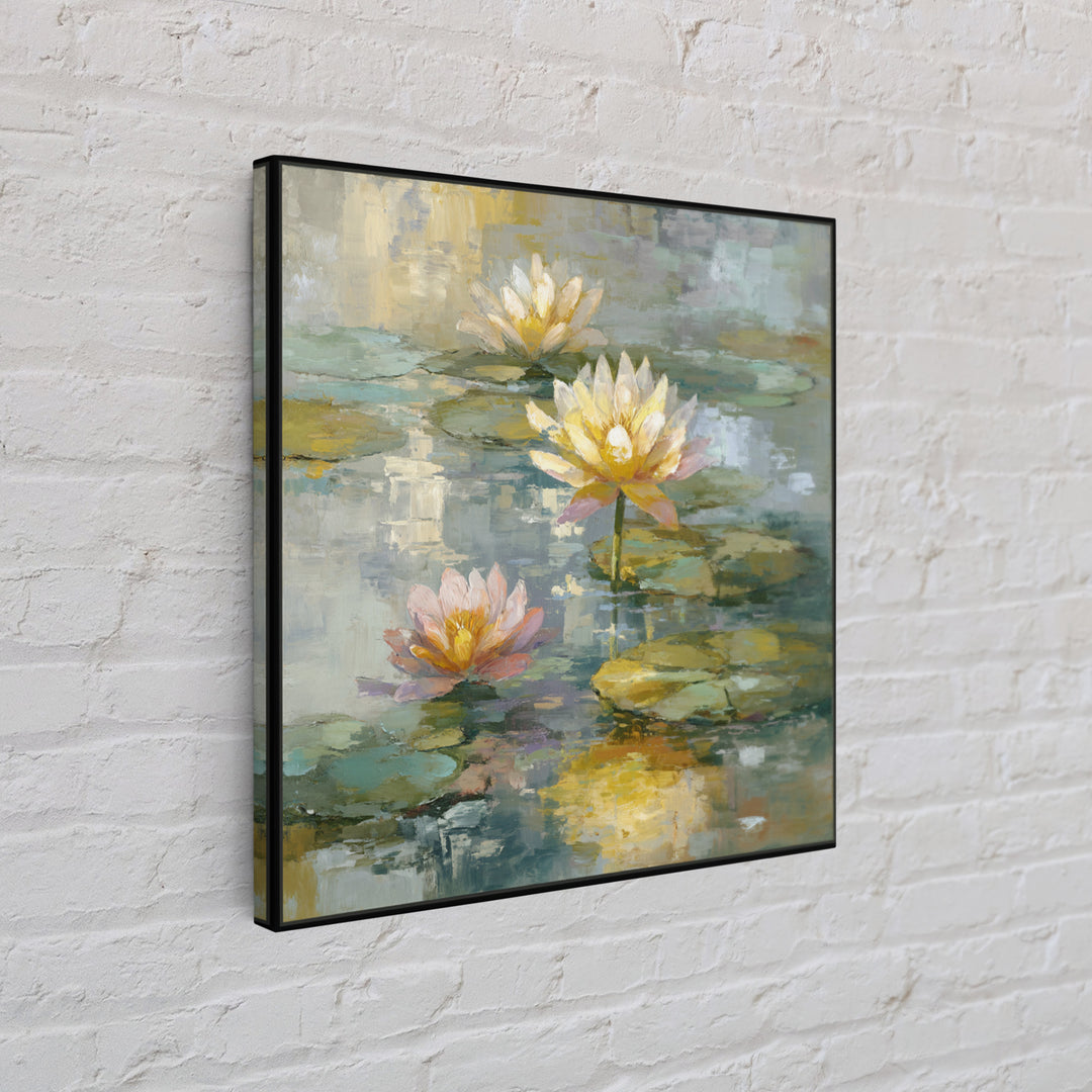 Water Lilies Floating on a Sunlit Pond Canvas Print, Impressionist Art, Room Decor, Living Room Decor, Fine Art, Impression, IMP-1x1-25