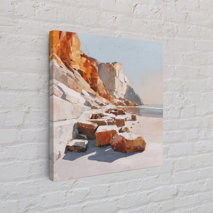 Soft Seaside Cliffs Framed Canvas Print, Impressionist Art, Textured Painting, Living Room Decor, Fine Art, Impression, IMP-1x1-29