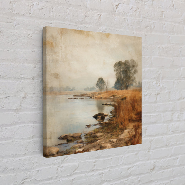 Misty Riverbank with Willow Trees Canvas Print, Impressionist Art, Coastal Wall Art, Living Room Decor, Fine Art, Impression, IMP-1x1-35
