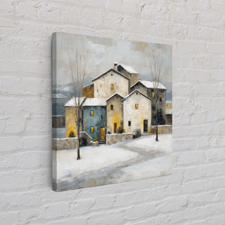 Snowy Village with Warm Glowing Windows Framed Canvas Print, Impressionist Art, Boho Decor, Living Room Decor, Oil Painting, IMP-1x1-37