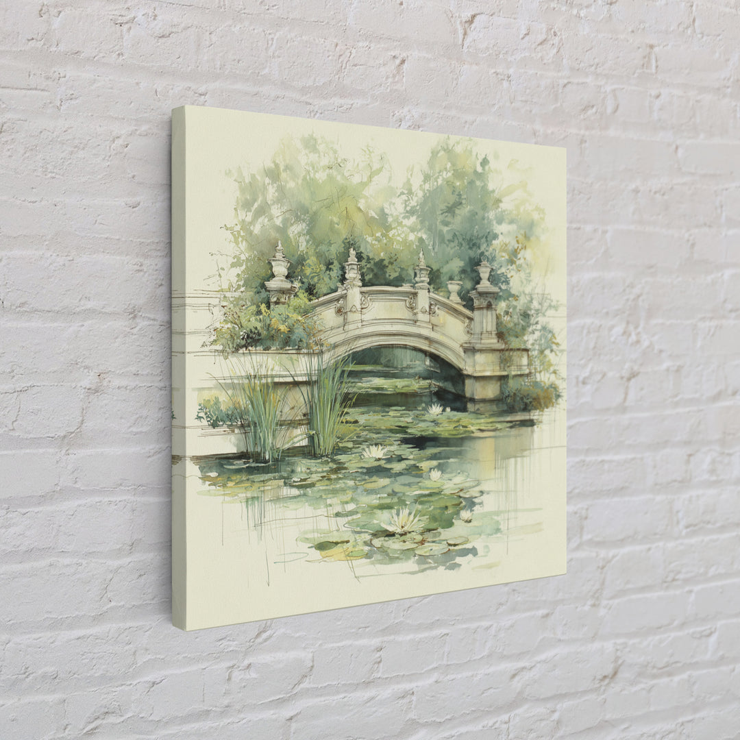 Water Garden Bridge Framed Canvas Print, Impressionist Art, Landscape Art, Living Room Decor, Fine Art, Impression, IMP-1x1-42